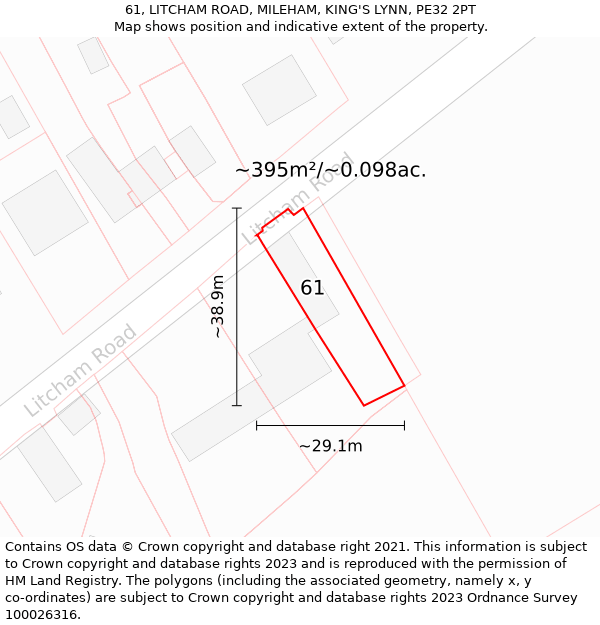 61, LITCHAM ROAD, MILEHAM, KING'S LYNN, PE32 2PT: Plot and title map