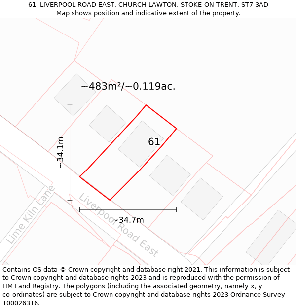 61, LIVERPOOL ROAD EAST, CHURCH LAWTON, STOKE-ON-TRENT, ST7 3AD: Plot and title map