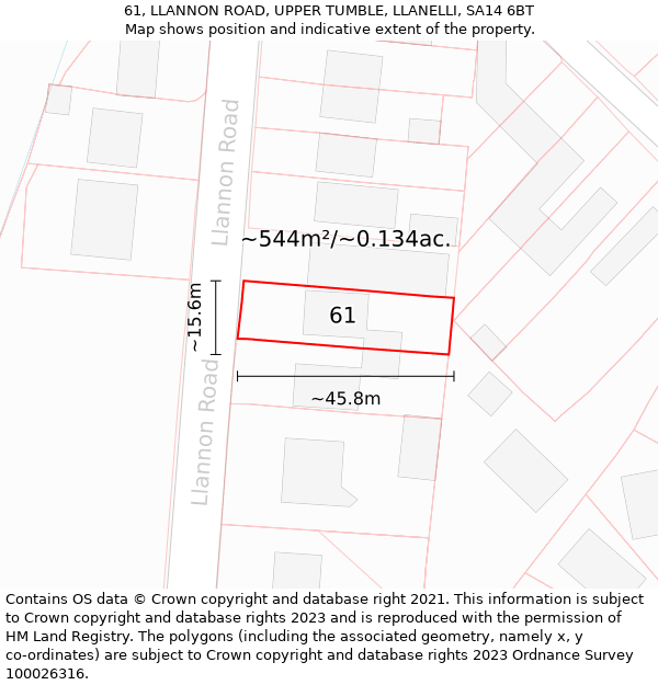 61, LLANNON ROAD, UPPER TUMBLE, LLANELLI, SA14 6BT: Plot and title map