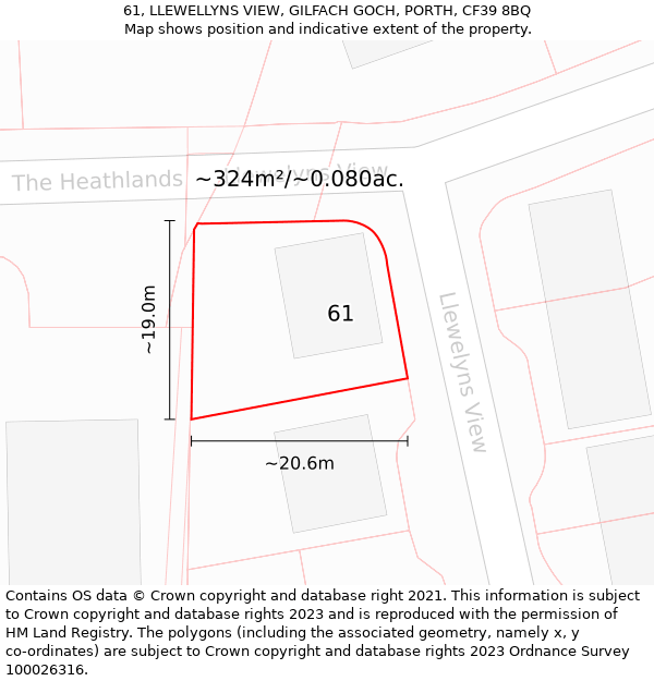 61, LLEWELLYNS VIEW, GILFACH GOCH, PORTH, CF39 8BQ: Plot and title map
