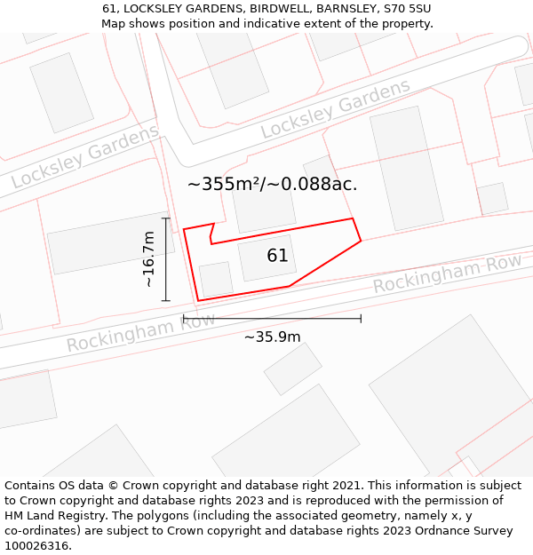 61, LOCKSLEY GARDENS, BIRDWELL, BARNSLEY, S70 5SU: Plot and title map