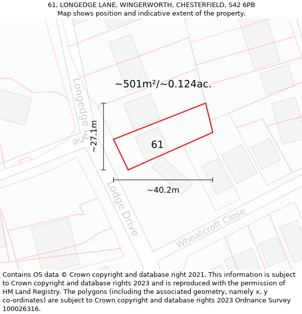 61, LONGEDGE LANE, WINGERWORTH, CHESTERFIELD, S42 6PB: Plot and title map