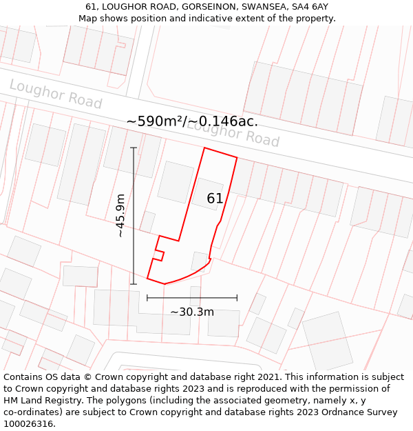 61, LOUGHOR ROAD, GORSEINON, SWANSEA, SA4 6AY: Plot and title map