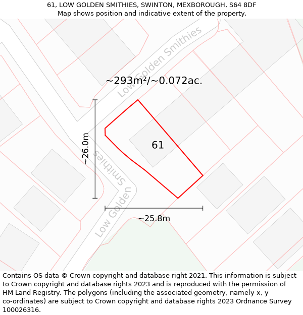 61, LOW GOLDEN SMITHIES, SWINTON, MEXBOROUGH, S64 8DF: Plot and title map