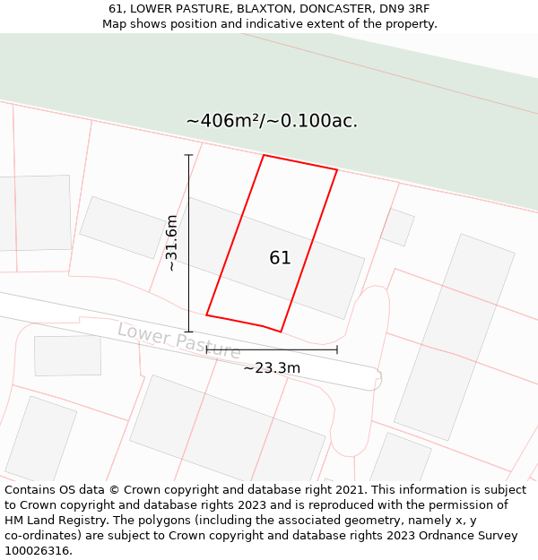 61, LOWER PASTURE, BLAXTON, DONCASTER, DN9 3RF: Plot and title map