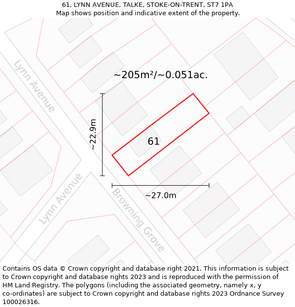 61, LYNN AVENUE, TALKE, STOKE-ON-TRENT, ST7 1PA: Plot and title map