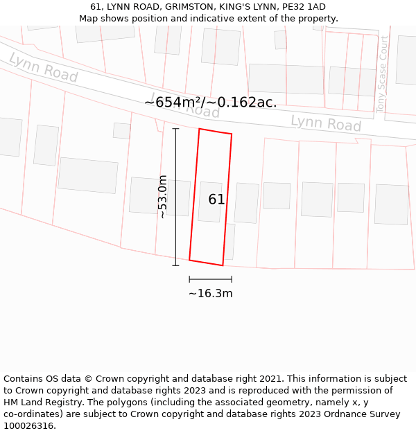 61, LYNN ROAD, GRIMSTON, KING'S LYNN, PE32 1AD: Plot and title map