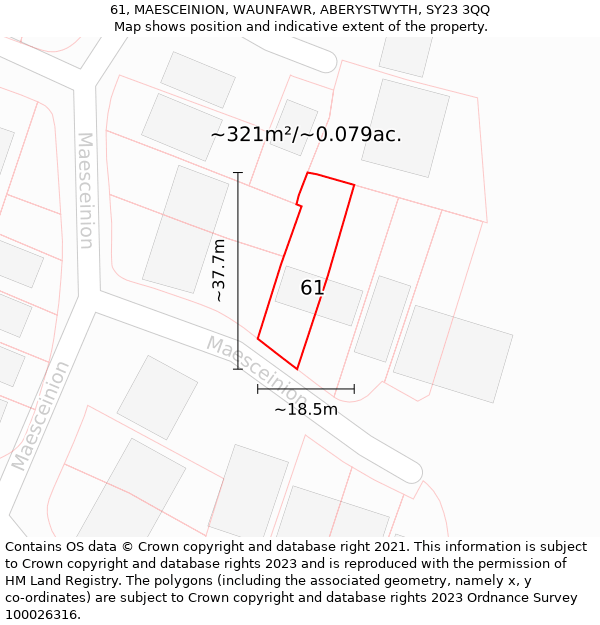 61, MAESCEINION, WAUNFAWR, ABERYSTWYTH, SY23 3QQ: Plot and title map