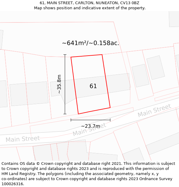 61, MAIN STREET, CARLTON, NUNEATON, CV13 0BZ: Plot and title map