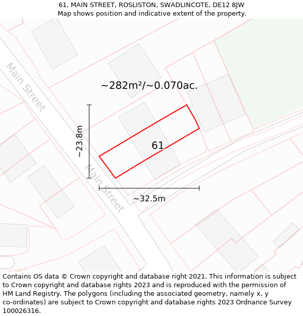 61, MAIN STREET, ROSLISTON, SWADLINCOTE, DE12 8JW: Plot and title map