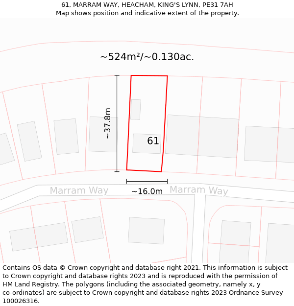 61, MARRAM WAY, HEACHAM, KING'S LYNN, PE31 7AH: Plot and title map