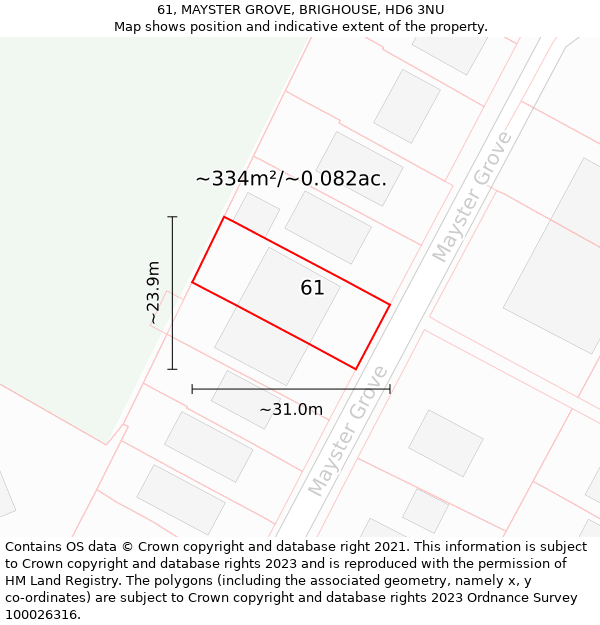 61, MAYSTER GROVE, BRIGHOUSE, HD6 3NU: Plot and title map