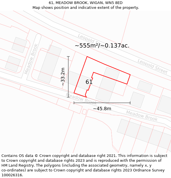 61, MEADOW BROOK, WIGAN, WN5 8ED: Plot and title map