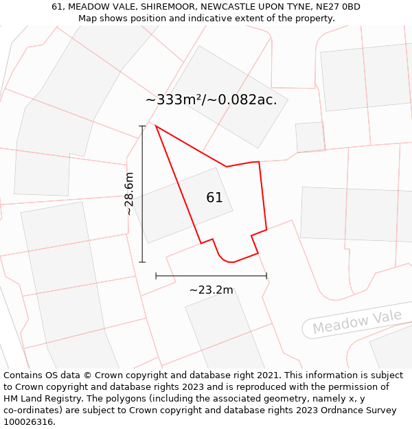 61, MEADOW VALE, SHIREMOOR, NEWCASTLE UPON TYNE, NE27 0BD: Plot and title map