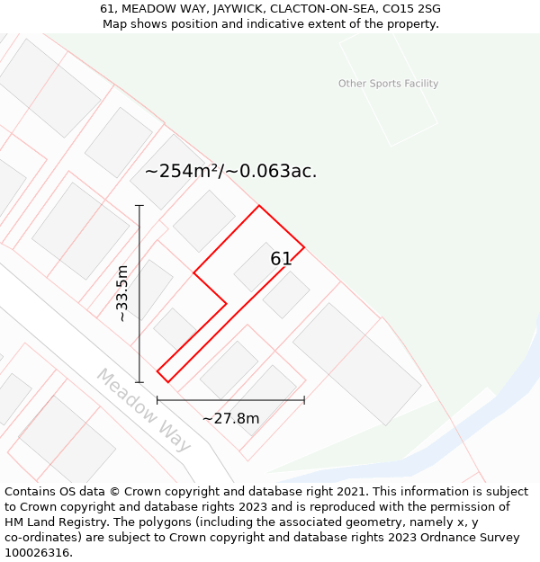 61, MEADOW WAY, JAYWICK, CLACTON-ON-SEA, CO15 2SG: Plot and title map