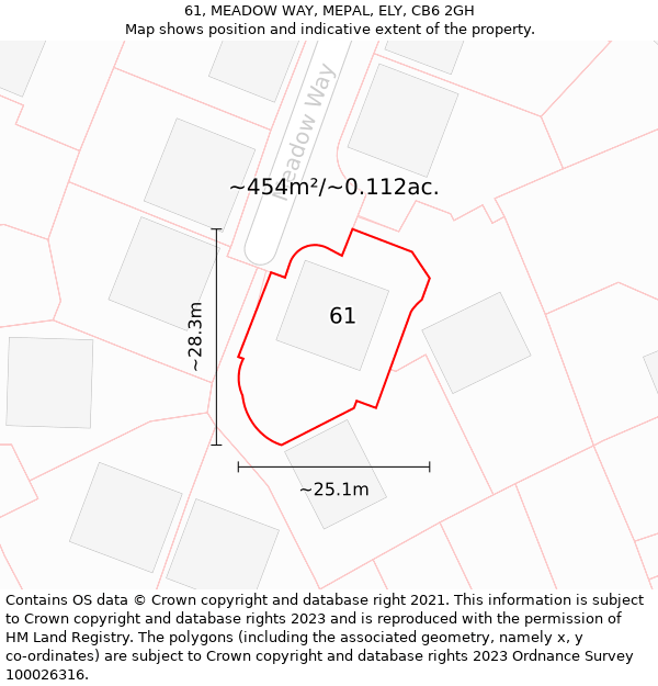 61, MEADOW WAY, MEPAL, ELY, CB6 2GH: Plot and title map