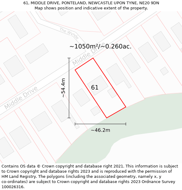 61, MIDDLE DRIVE, PONTELAND, NEWCASTLE UPON TYNE, NE20 9DN: Plot and title map