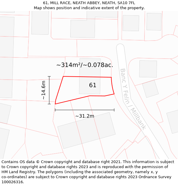 61, MILL RACE, NEATH ABBEY, NEATH, SA10 7FL: Plot and title map