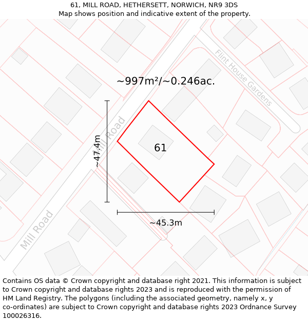 61, MILL ROAD, HETHERSETT, NORWICH, NR9 3DS: Plot and title map