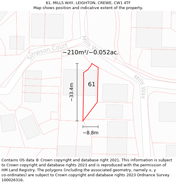 61, MILLS WAY, LEIGHTON, CREWE, CW1 4TF: Plot and title map