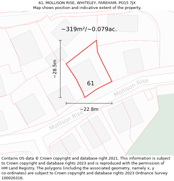 61, MOLLISON RISE, WHITELEY, FAREHAM, PO15 7JX: Plot and title map