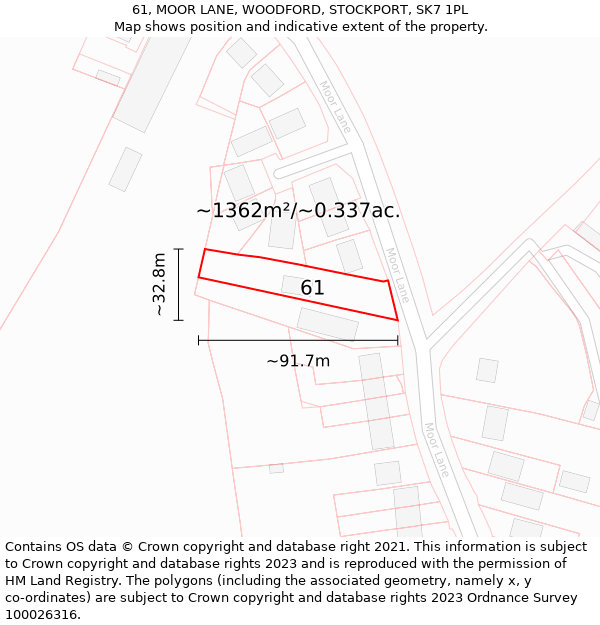 61, MOOR LANE, WOODFORD, STOCKPORT, SK7 1PL: Plot and title map