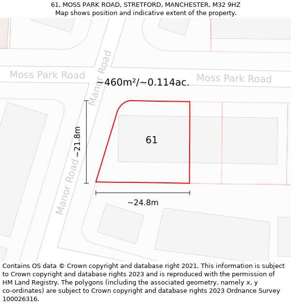 61, MOSS PARK ROAD, STRETFORD, MANCHESTER, M32 9HZ: Plot and title map