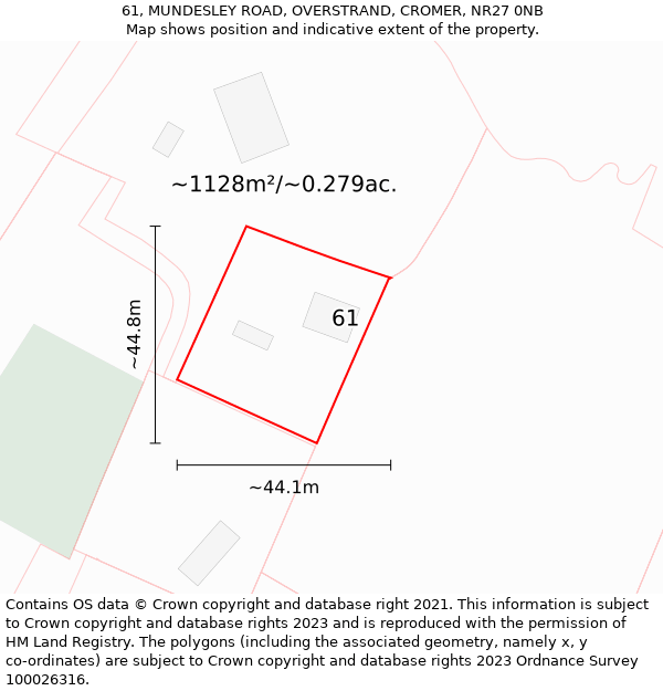 61, MUNDESLEY ROAD, OVERSTRAND, CROMER, NR27 0NB: Plot and title map