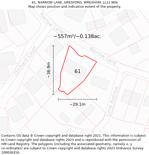 61, NARROW LANE, GRESFORD, WREXHAM, LL12 8EN: Plot and title map