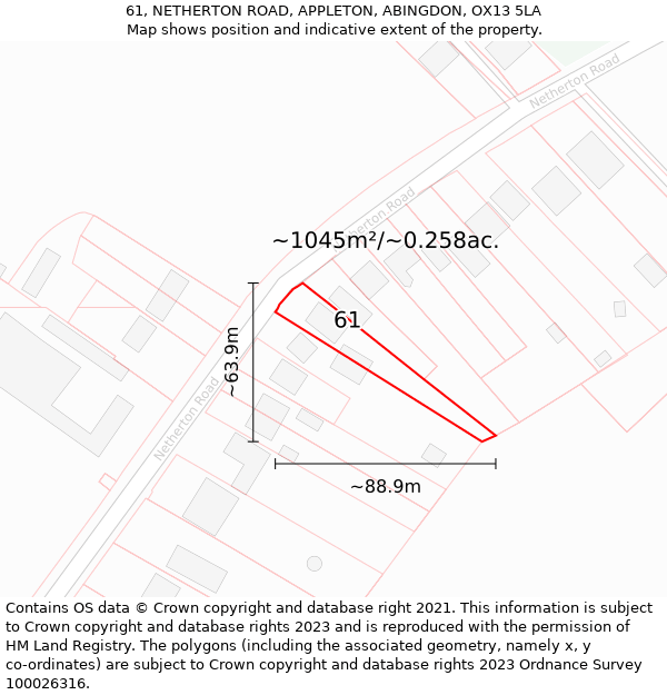 61, NETHERTON ROAD, APPLETON, ABINGDON, OX13 5LA: Plot and title map