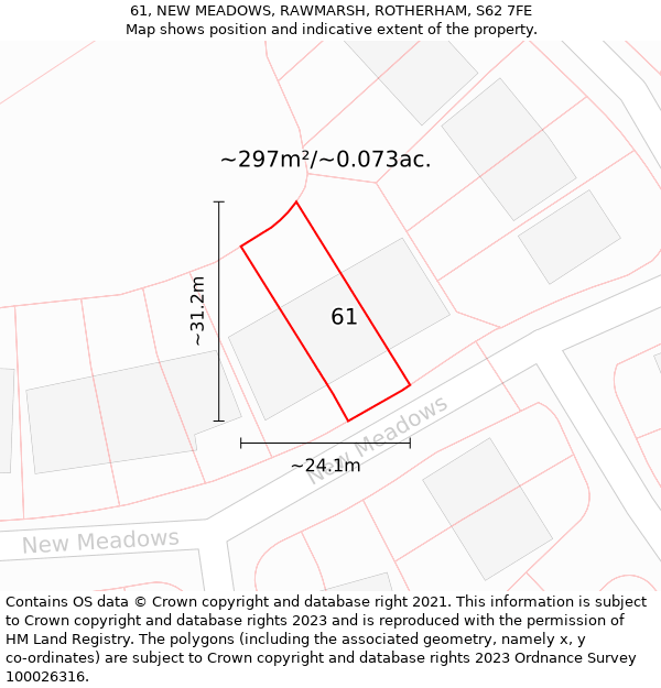 61, NEW MEADOWS, RAWMARSH, ROTHERHAM, S62 7FE: Plot and title map