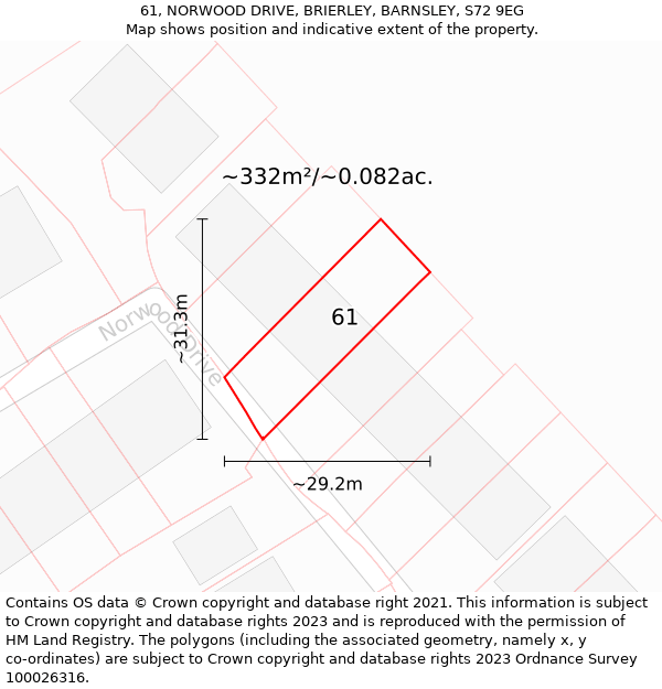 61, NORWOOD DRIVE, BRIERLEY, BARNSLEY, S72 9EG: Plot and title map