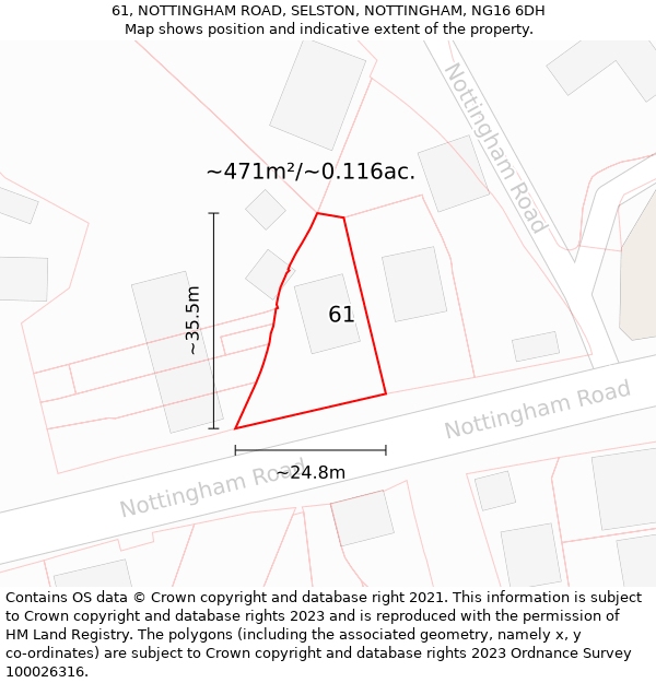 61, NOTTINGHAM ROAD, SELSTON, NOTTINGHAM, NG16 6DH: Plot and title map