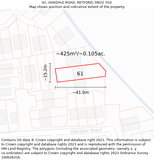 61, OAKDALE ROAD, RETFORD, DN22 7GX: Plot and title map