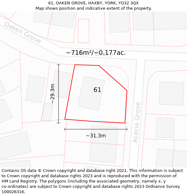 61, OAKEN GROVE, HAXBY, YORK, YO32 3QX: Plot and title map