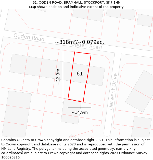 61, OGDEN ROAD, BRAMHALL, STOCKPORT, SK7 1HN: Plot and title map