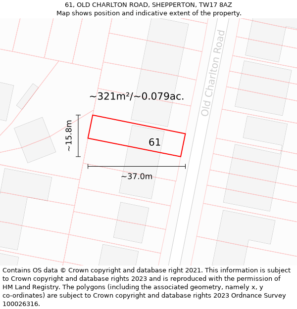 61, OLD CHARLTON ROAD, SHEPPERTON, TW17 8AZ: Plot and title map