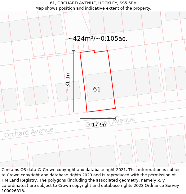 61, ORCHARD AVENUE, HOCKLEY, SS5 5BA: Plot and title map