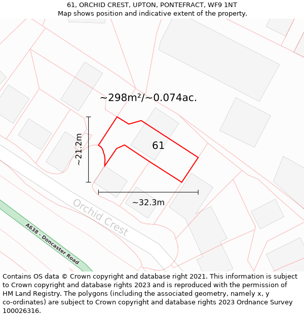 61, ORCHID CREST, UPTON, PONTEFRACT, WF9 1NT: Plot and title map