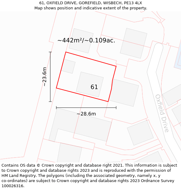 61, OXFIELD DRIVE, GOREFIELD, WISBECH, PE13 4LX: Plot and title map