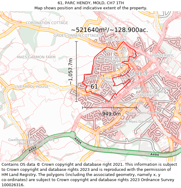 61, PARC HENDY, MOLD, CH7 1TH: Plot and title map