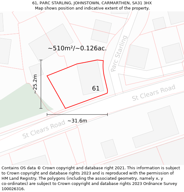 61, PARC STARLING, JOHNSTOWN, CARMARTHEN, SA31 3HX: Plot and title map