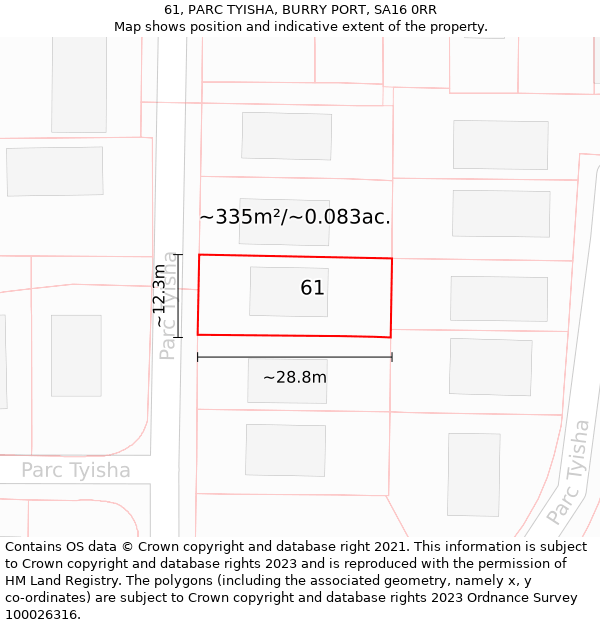 61, PARC TYISHA, BURRY PORT, SA16 0RR: Plot and title map