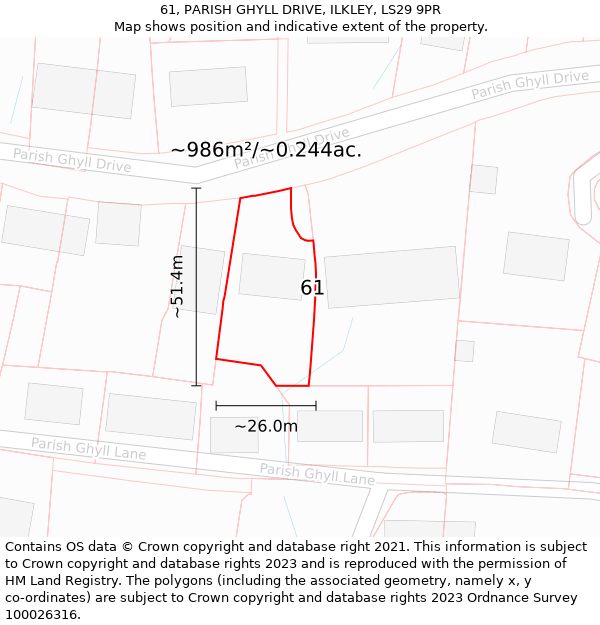 61, PARISH GHYLL DRIVE, ILKLEY, LS29 9PR: Plot and title map