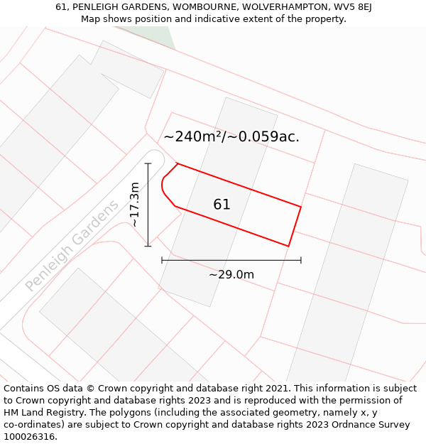 61, PENLEIGH GARDENS, WOMBOURNE, WOLVERHAMPTON, WV5 8EJ: Plot and title map