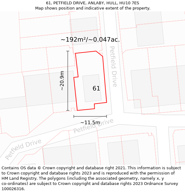 61, PETFIELD DRIVE, ANLABY, HULL, HU10 7ES: Plot and title map