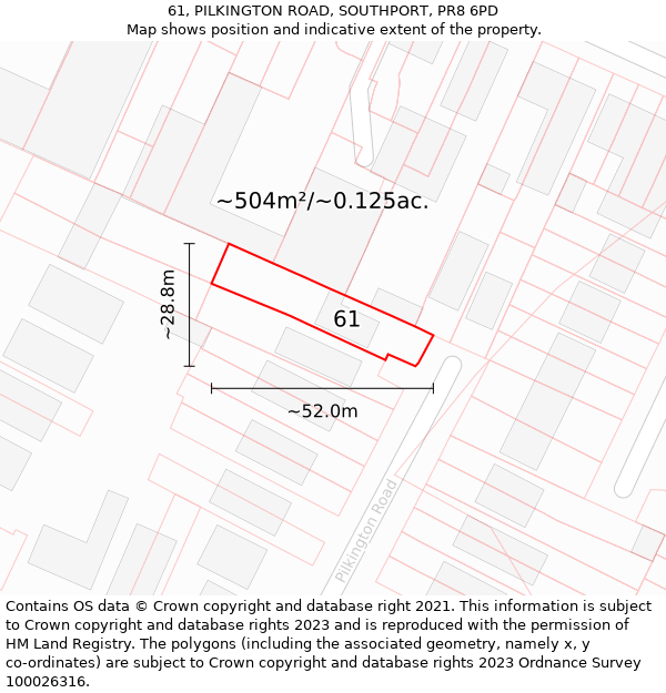 61, PILKINGTON ROAD, SOUTHPORT, PR8 6PD: Plot and title map