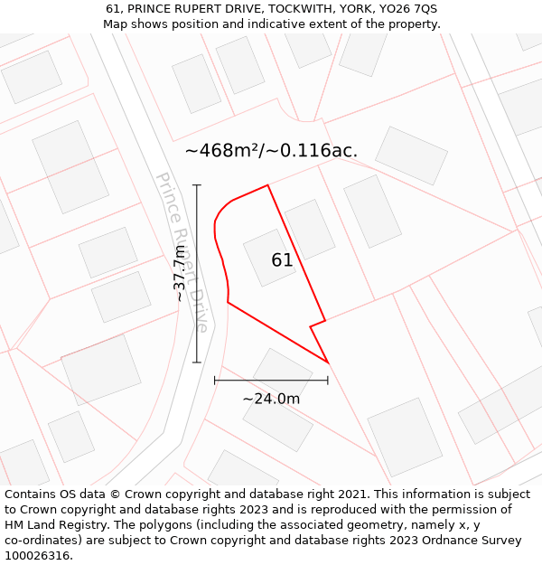 61, PRINCE RUPERT DRIVE, TOCKWITH, YORK, YO26 7QS: Plot and title map