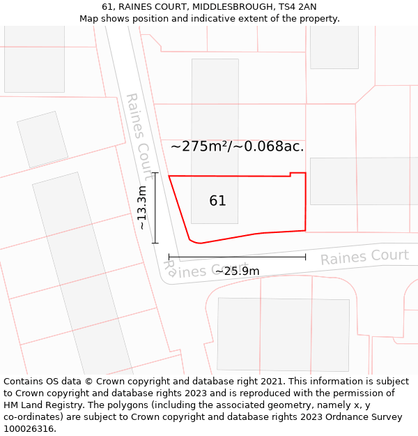 61, RAINES COURT, MIDDLESBROUGH, TS4 2AN: Plot and title map