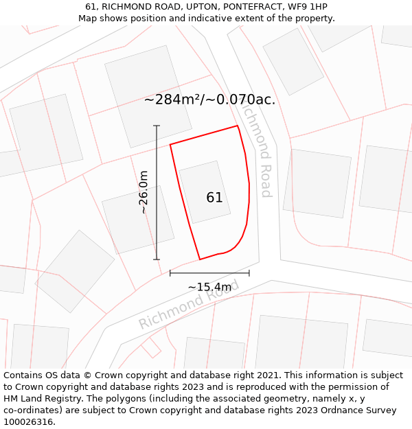 61, RICHMOND ROAD, UPTON, PONTEFRACT, WF9 1HP: Plot and title map